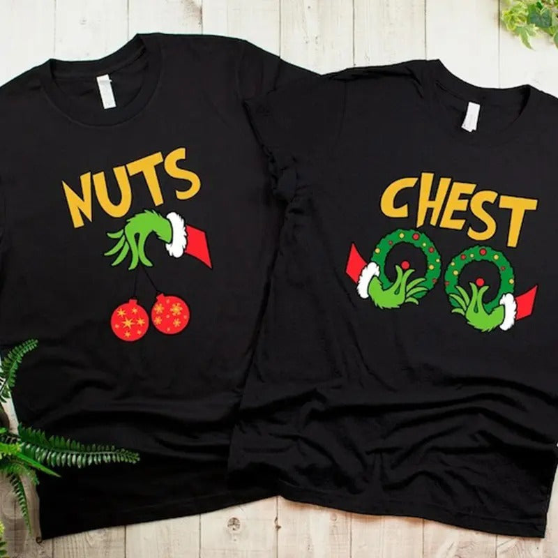 Chest And Nuts Couples Christmas T-Shirt, Funny Christmas Shirt, Couples Christmas Sweatshirts, Christmas Humor, Holiday...