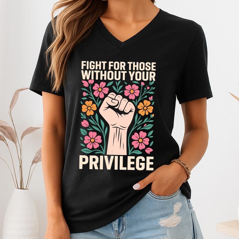 ChicCotton Activism Vintage V-Neck Shirt, Fight For Those Without Your Privilege T-shirt, Advocate Human Rights Graphic...