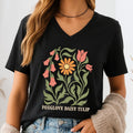 ChicCotton Subtle FDT Vintage V-Neck Shirt, Foxglove Daisy Tulip T-shirt, Sarcastic Boho Floral Graphic Tee, Liberal...
