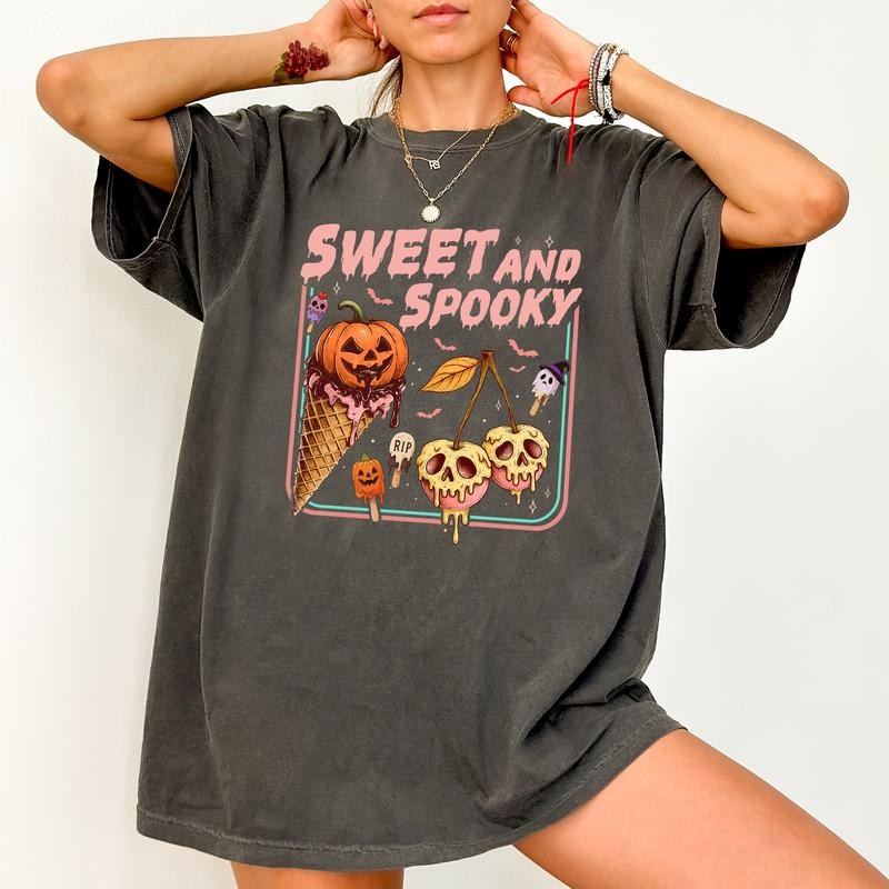 ChicCotton Sweet And Spooky Halloween Comfort Colors Shirt, Halloween Ice Cream T-shirt, Funny Spooky Season Graphic Tee,...