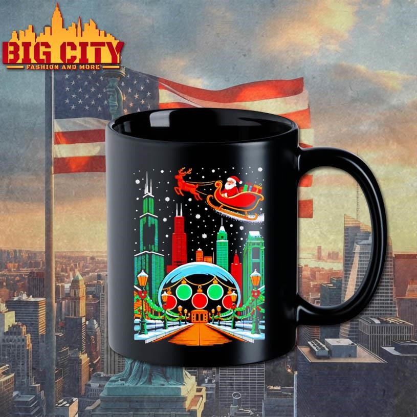Chicago skyline with Santa’s sleigh christmas shirt