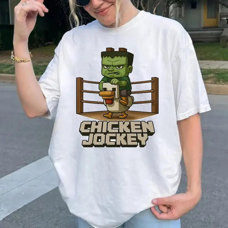 Chicken Jockey Tee, Fun Gift for Gamers, Casual Wear, Unisex Heavy Cotton Tee Hoodie, Sweatshirt | CiraTrend.com