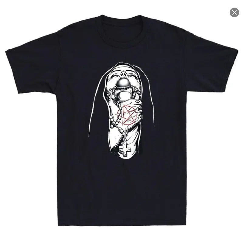 Choked Up Nun Funny Tattoos Occult Gothic Evil AntiChrist Vintage Mens TShirt Hoodie, Sweatshirt | CiraTrend.com
