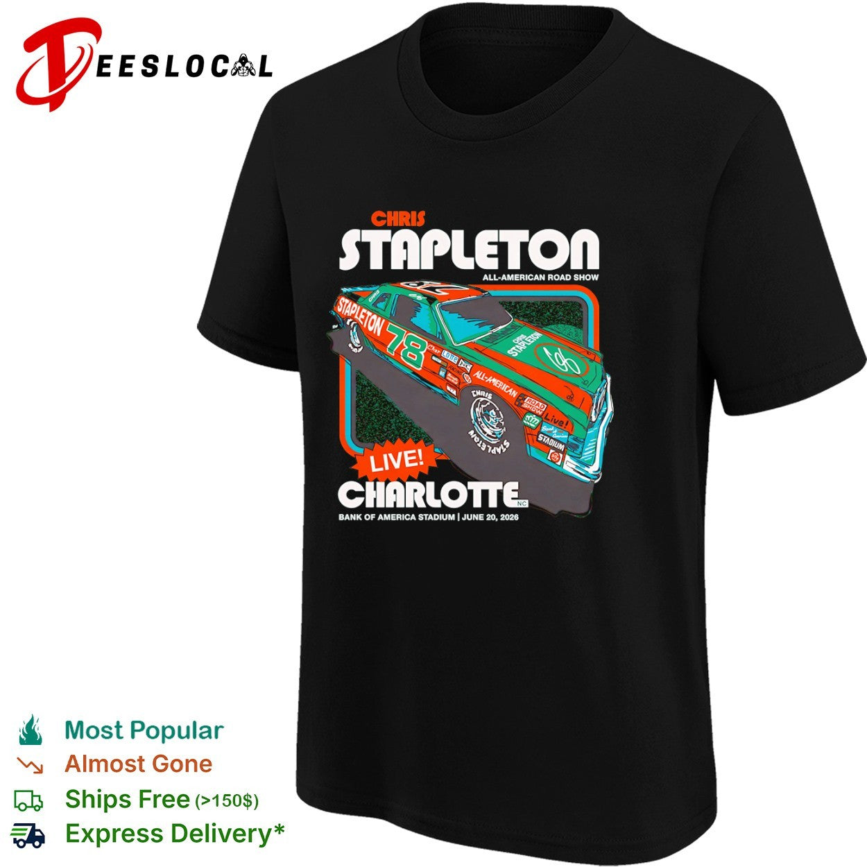 Chris Stapleton All-American Road Show live Charlotte race car concert shirt