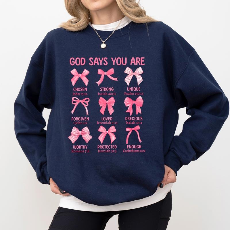 Christian Coquette Bows Sweatshirt for Women, Y2K Coquette Crewneck, Bible Verse Sweater, Women's Jesus Apparel, Christian Pullover, Casual Womenswear