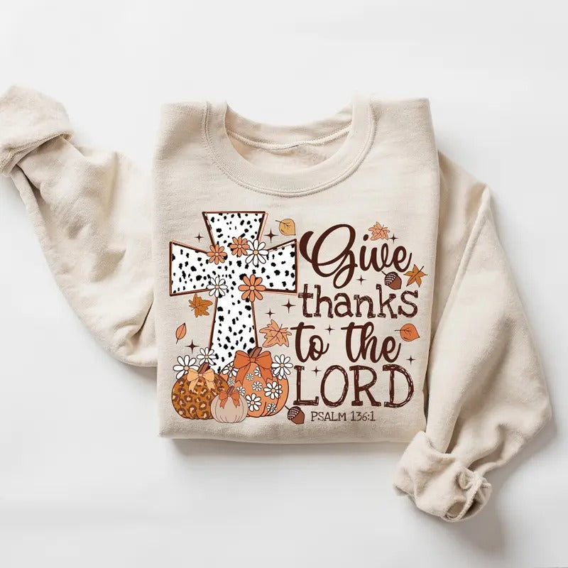 Christian Jesus Cross Fall Sweatshirt, Thankful Grateful Leopard Pumpkin Season Shirt, Jesus Faith T shirt, Give Thanks...