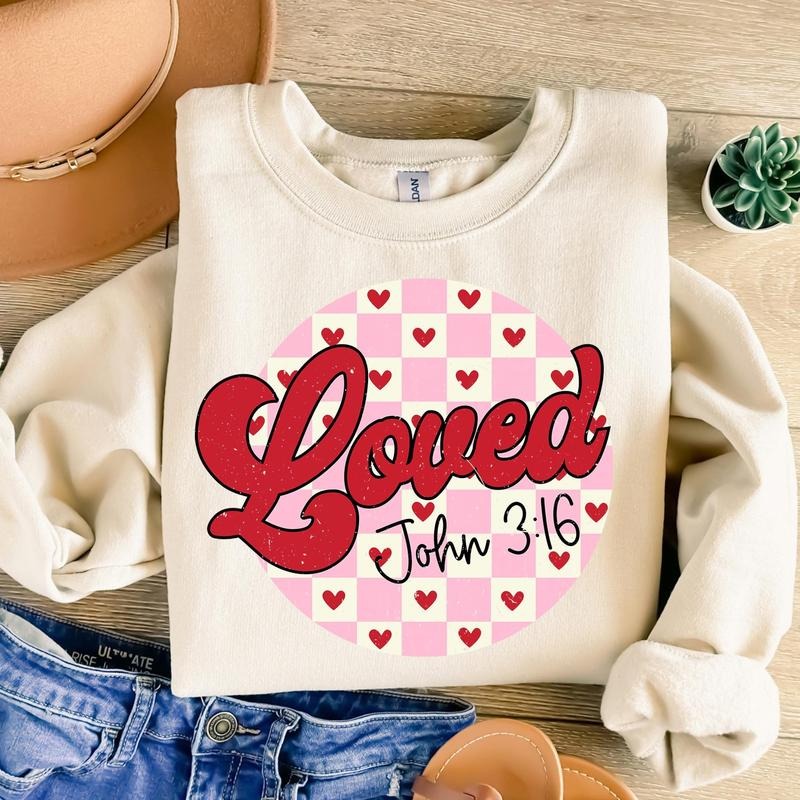 Christian Valentines Sweatshirt, Loved John 3:16 Sweatshirt, Retro Valentine Sweatshirt, Pink Valentine Hearts...