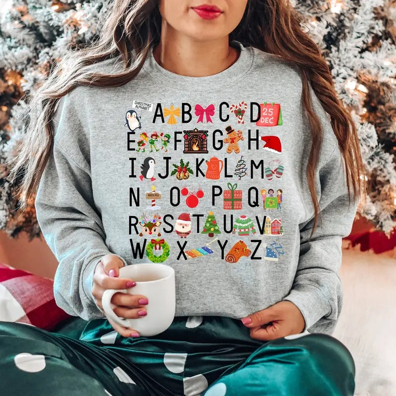 Christmas Alphabet Sweatshirt, Christmas Teacher tshirt, Santa' s favorite teacher,Christmas Classroom, Alphabet...