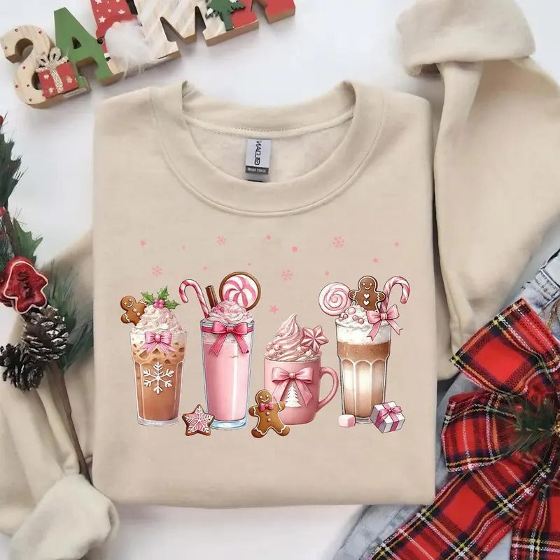 Christmas Coffee Pink Coquette Bow Shirt, Funny Christmas Shirt, 2025 Cofee Pink Shirt, Cute Coffee Shirt, Christmas...