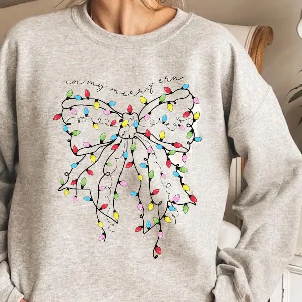 Christmas Coquette Bow Shirt, Christmas Lights Shirt, Aesthetic Christmas Shirt, Girly Christmas Graphic Tee, In My Merry...
