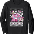 Christmas Cute Pink Brick House Group Ugly Sweater Long Sleeve T-Shirt Hoodie, Sweatshirt | CiraTrend.com