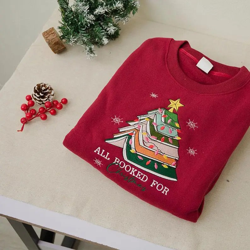Christmas Embroidered Sweatshirt for Book Lovers - Unisex Loose Fit - Pullover, Fabric T-Shirts, Hoodie | CiraTrend.com
