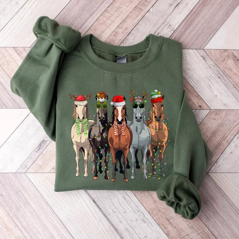 Christmas Horse Sweatshirt, Western Christmas Horse Sweater, Horse Sweatshirt, Horse Xmas Gift, Womens Christmas Sweater,...