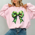Christmas Light Green Coquette Bow Sweatshirt, Girly Christmas Coquette Bow Crewneck, Cute Green Fur Bow Sweater for...