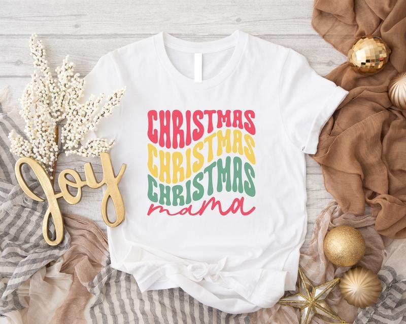 Christmas Mama Shirt, Retro Mama T-Shirt, Christmas Party Gift Tee For Mom, New Mom Xmas Shirt, Trendy Holiday Mother...