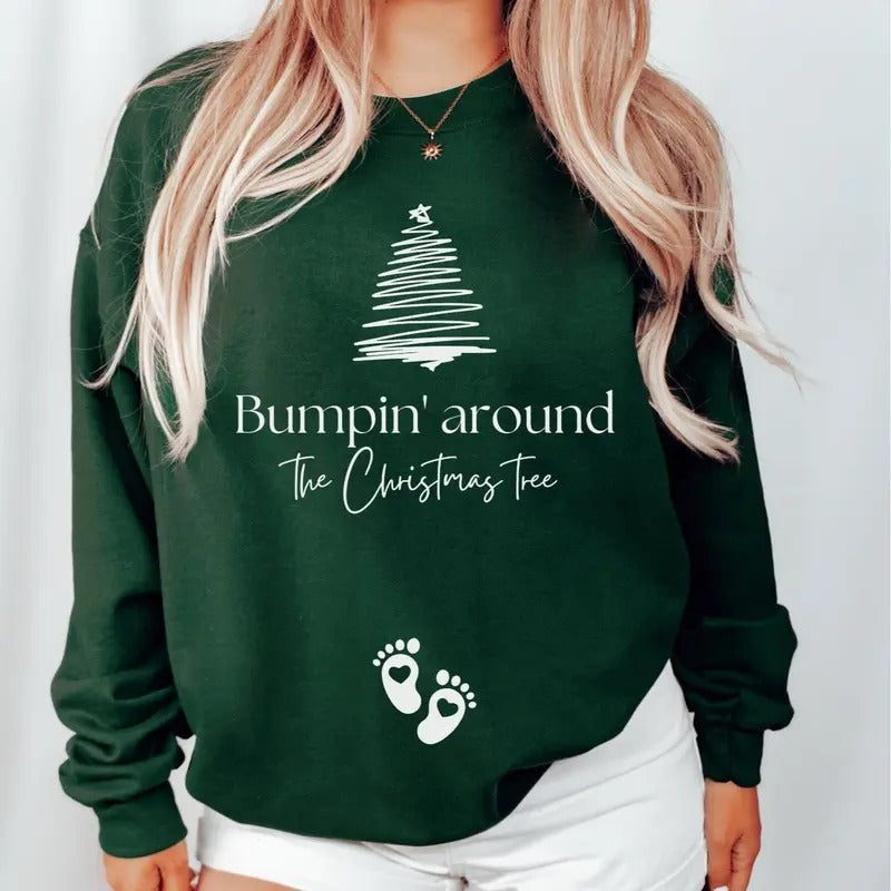 Christmas Pregnancy Announcement Sweatshirt, Bumpin Around The Christmas Tree Maternity Jumper Sweatshirt, Christmas New...