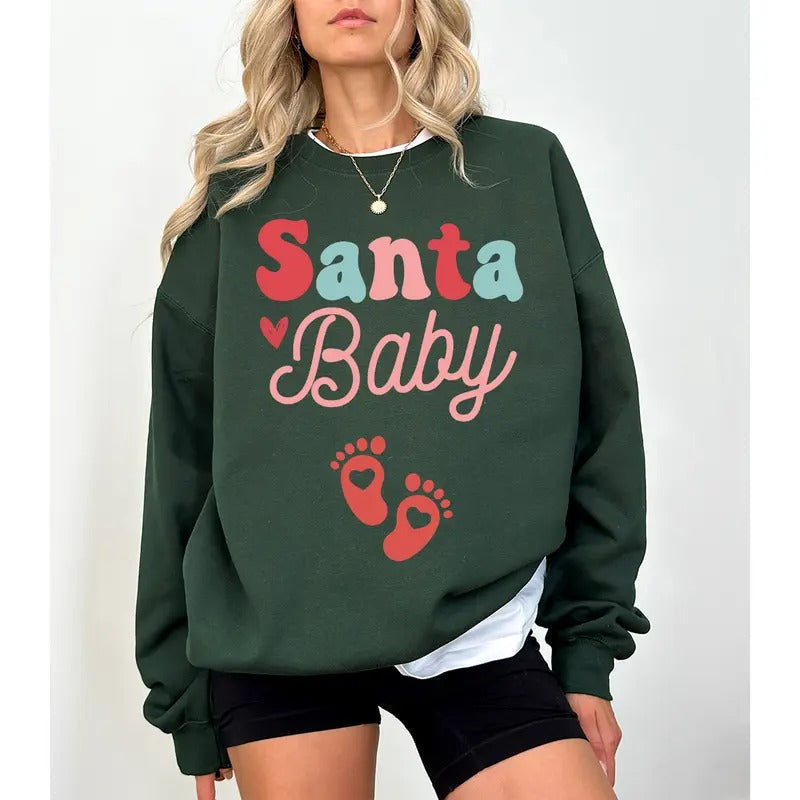 Christmas Pregnancy Announcement Sweatshirt, Santa Baby Sweatshirt, Pregnancy Announcement Shirt, Christmas Pregnancy...
