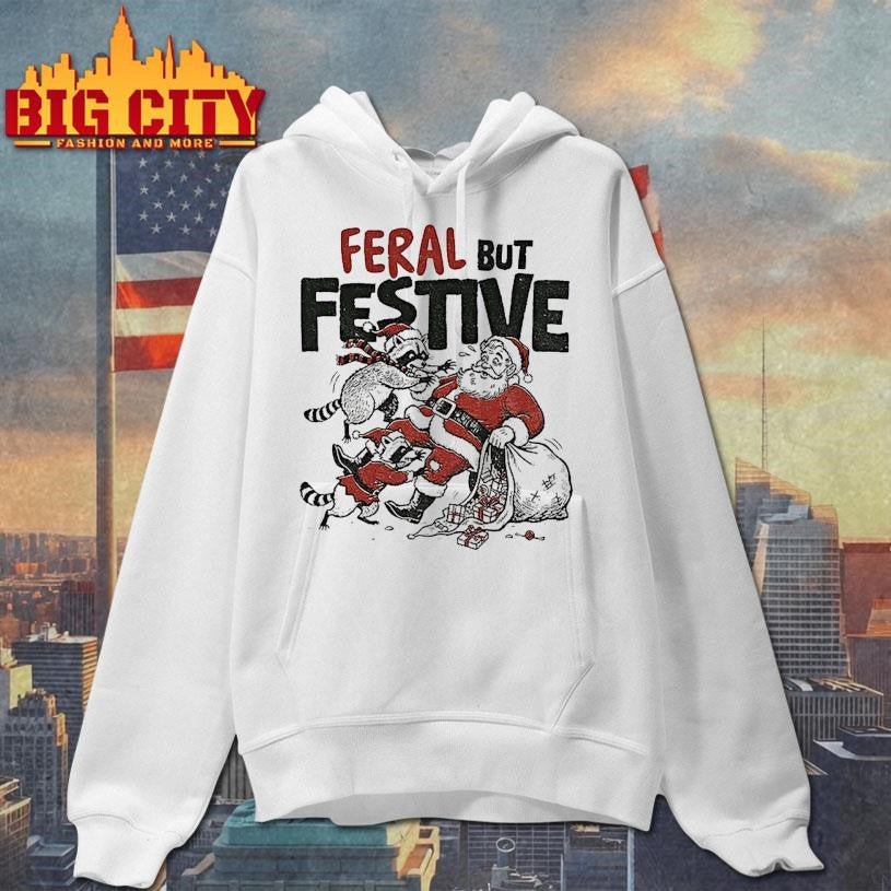 Christmas Raccoon Vs Santa Feral But Festive Shirt