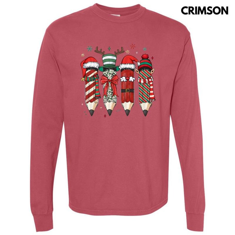 Christmas Teacher Pencils Long Sleeve Comfort Colors T-Shirt Hoodie, Sweatshirt | CiraTrend.com