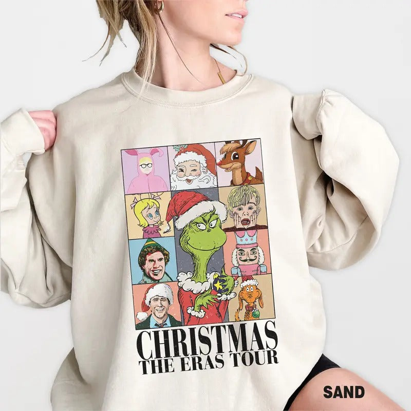 Christmas The Eras Tour Sweatshirt, Vintage 90s Christmas Movie Sweatshirt, Christmas Sweater, Grinchmas Sweatshirt,...