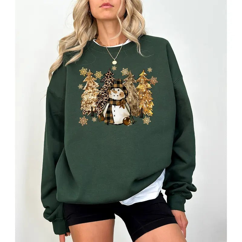 Christmas Tree & Snowman Sweatshirt, Christmas Sweater, Christmas Crewneck, Christmas Tree Sweatshirt, Holiday Sweaters...