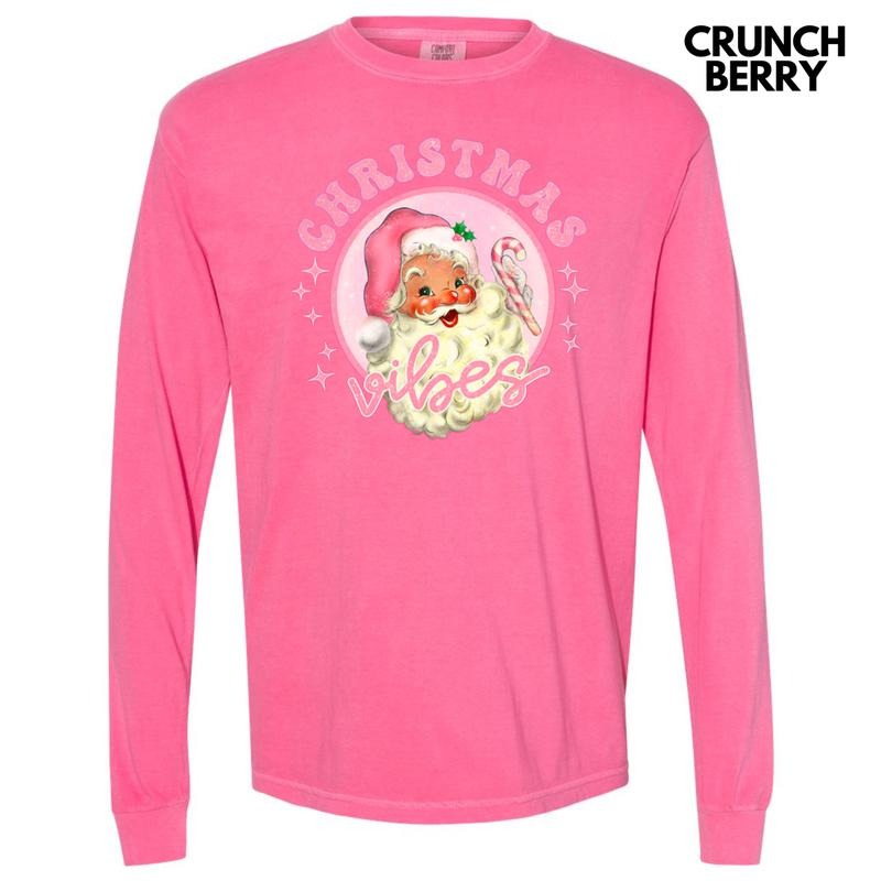 Christmas Vibes Retro Santa Long Sleeve Comfort Colors T-Shirt Hoodie, Sweatshirt | CiraTrend.com