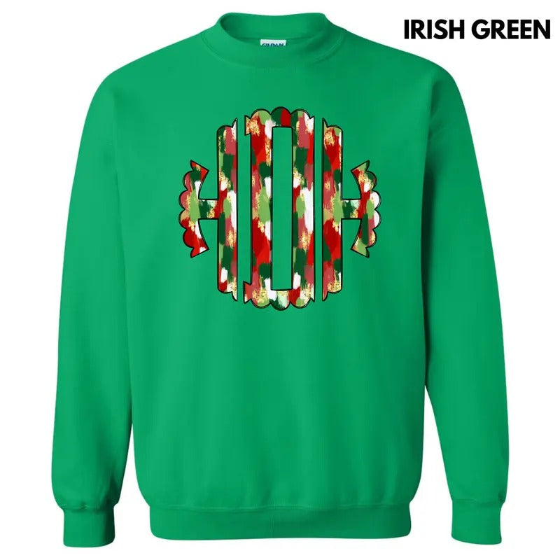Christmas Watercolor Monogram Sweatshirt 'NLB' T-Shirts, Hoodie | CiraTrend.com