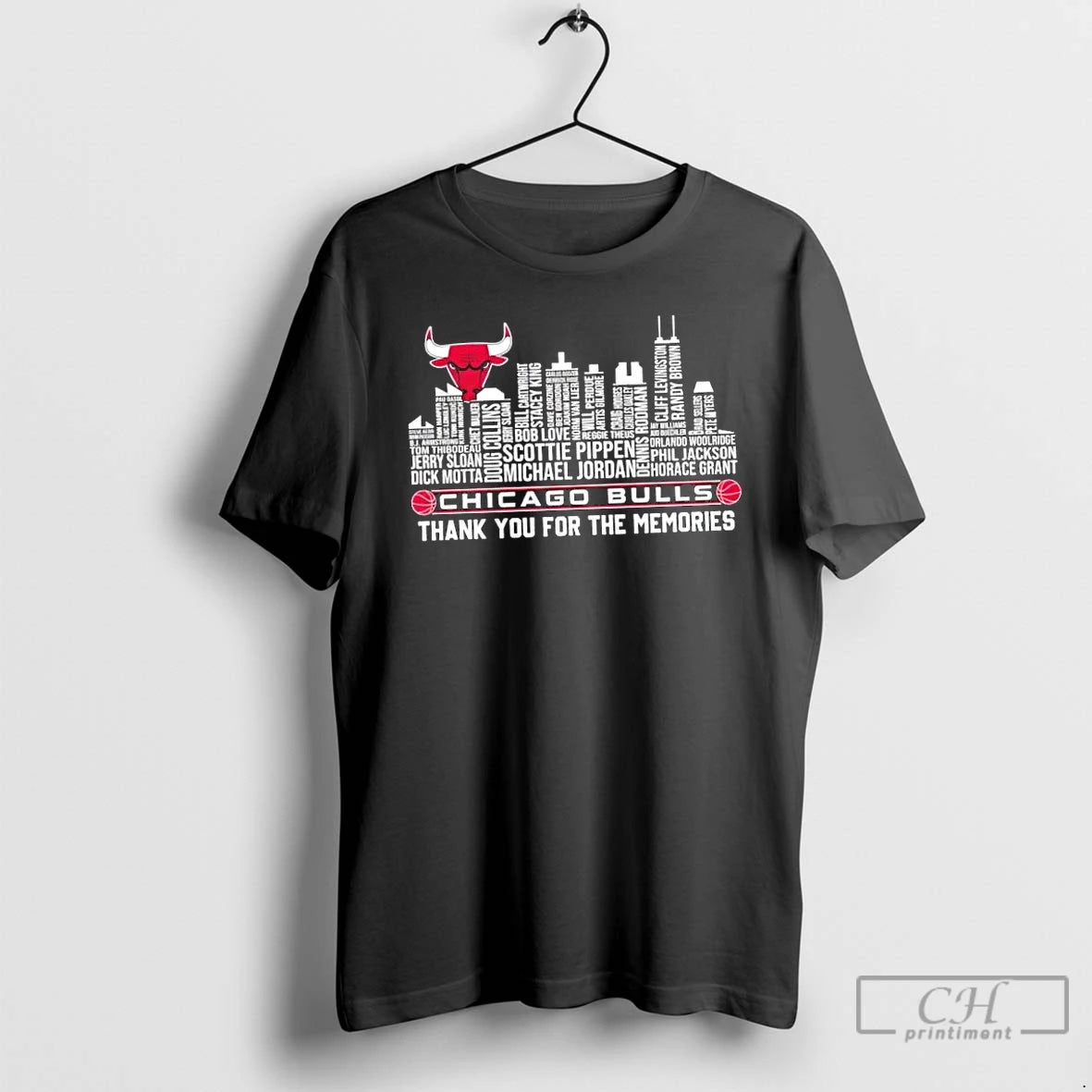Classic Chicago Bulls Basketball All Names City Thank You For The Memories Skyline T Shirts