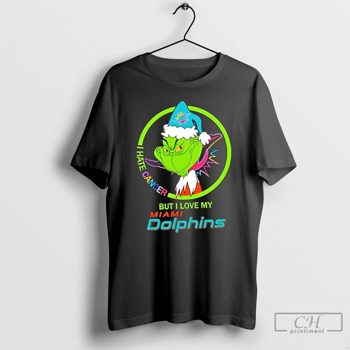 Classic Grinch I Hate Cancer But I Love My Miami Dolphins Football T Shirts