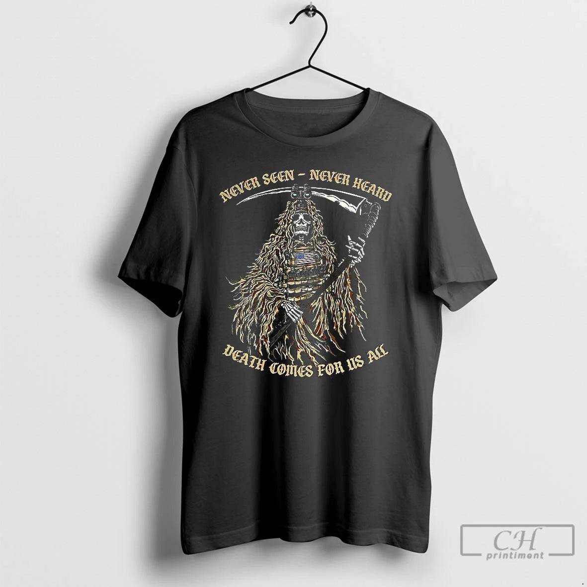 Classic Never Seen Never Heard Death Comes For Us All Reaper Soldier T Shirts Sweater Hoodie, Sweatshirt | CiraTrend.com