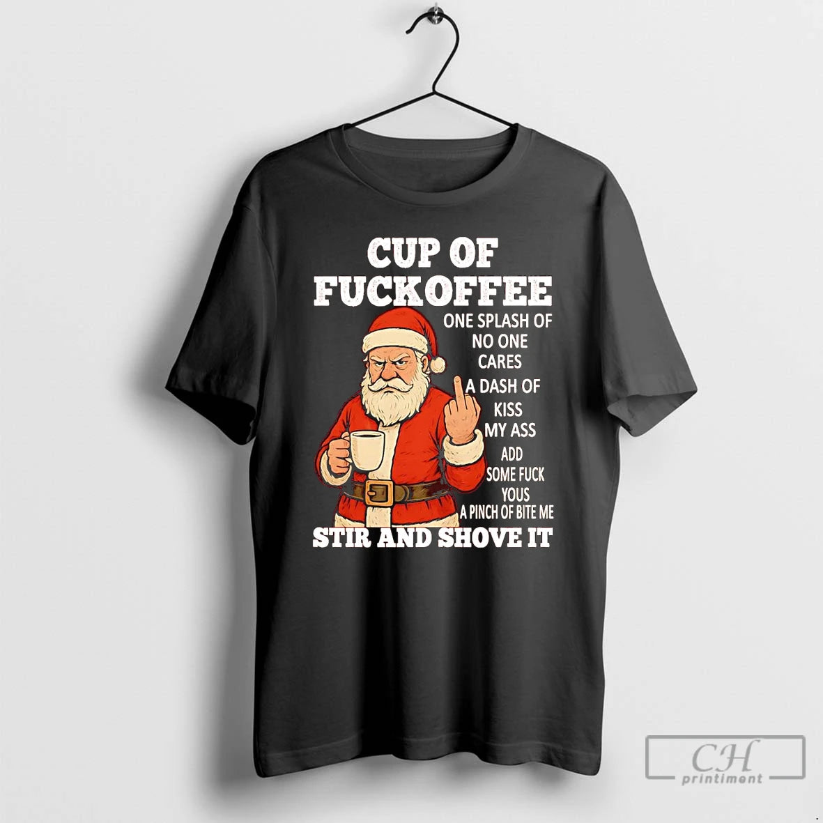Classic Santa Middle Finger Cup Of Fuckoffee Stir And Shove It Christmas T Shirts Sweater Hoodie, Sweatshirt | CiraTrend.com