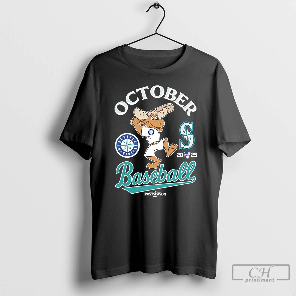 Classic Seattle Mariners October Baseball 2025 Mlb Postseason Mascot Swing Logo T Shirts Hoodie Longsleeve