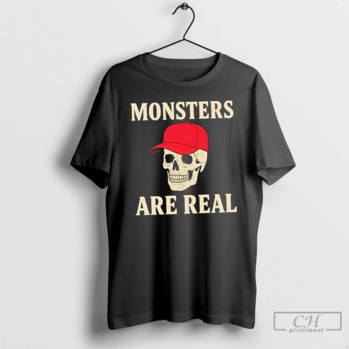 Classic Skull Red Hat Monsters Are Real T Shirts Hoodie Longsleeve