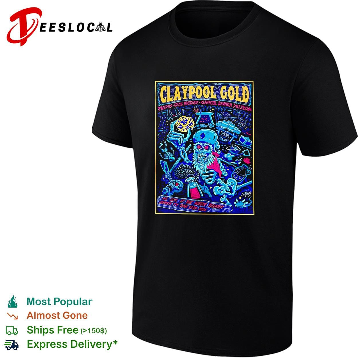 Claypool Gold Primus Claypool Lennon Delirium And Frog Brigade Austin Texas 2026 Show shirt