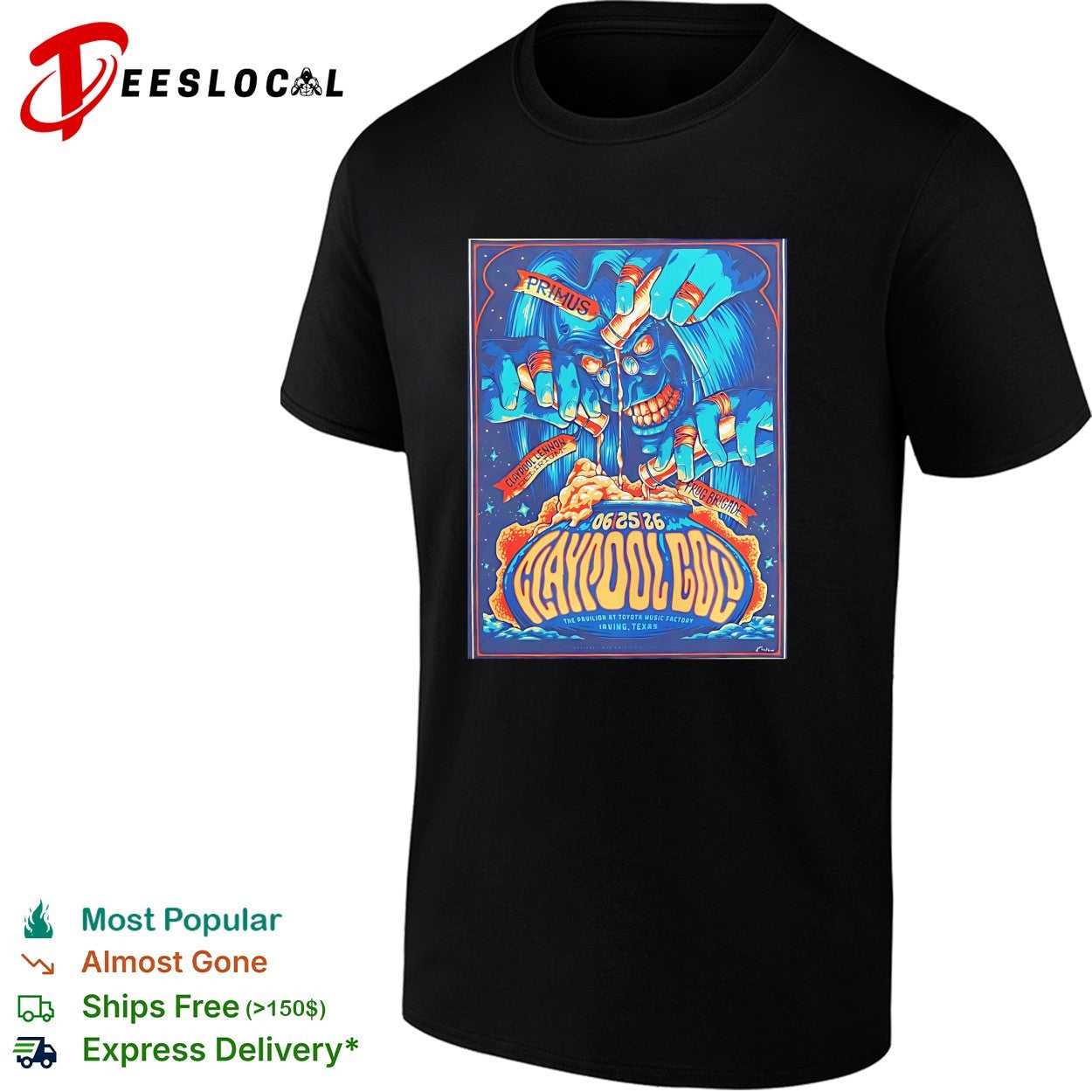 Claypool Gold Primus Claypool Lennon Delirium and Frog Brigade Irving On June 25 2026 shirt