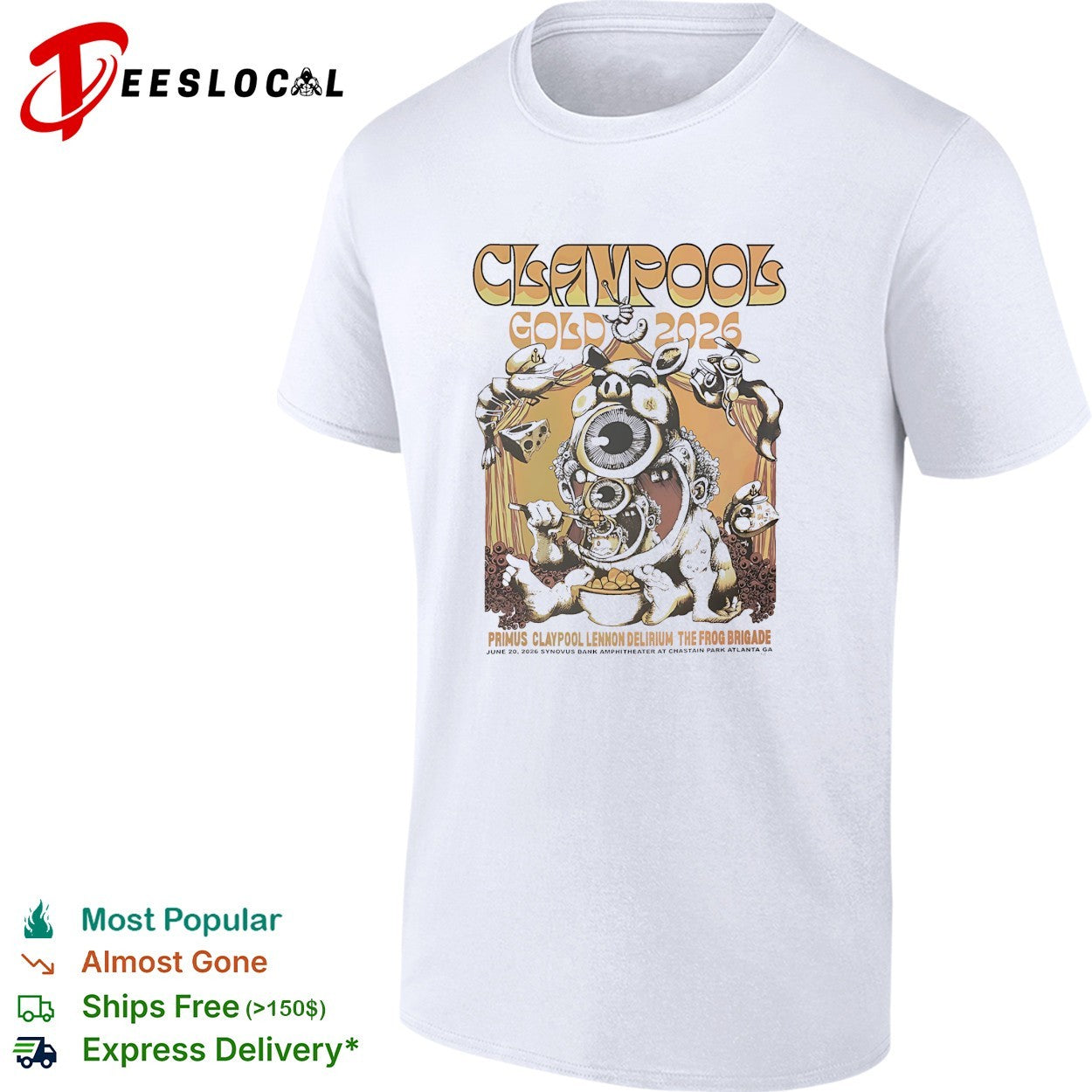 Claypool Gold Primus Claypool Lennon Delirium and The Frog Brigade Atlanta Georgia June 20 2026 shirt