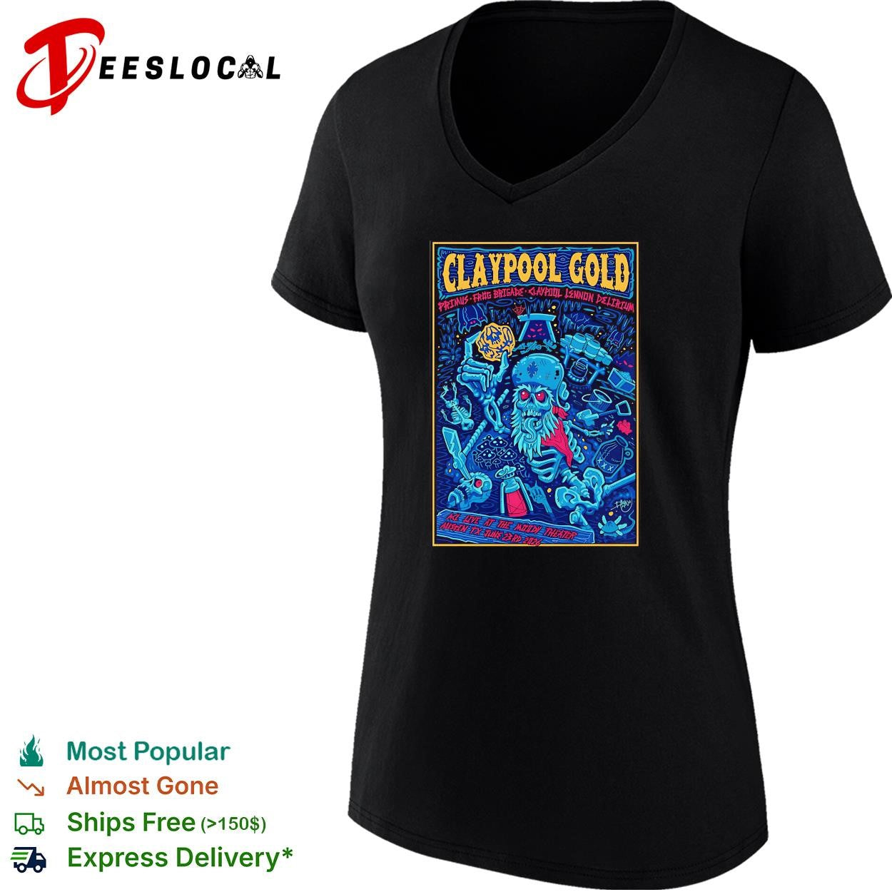 Claypool Gold Primus Frog Brigade skeleton miner ACL Live Austin TX June 23rd 2026 shirt