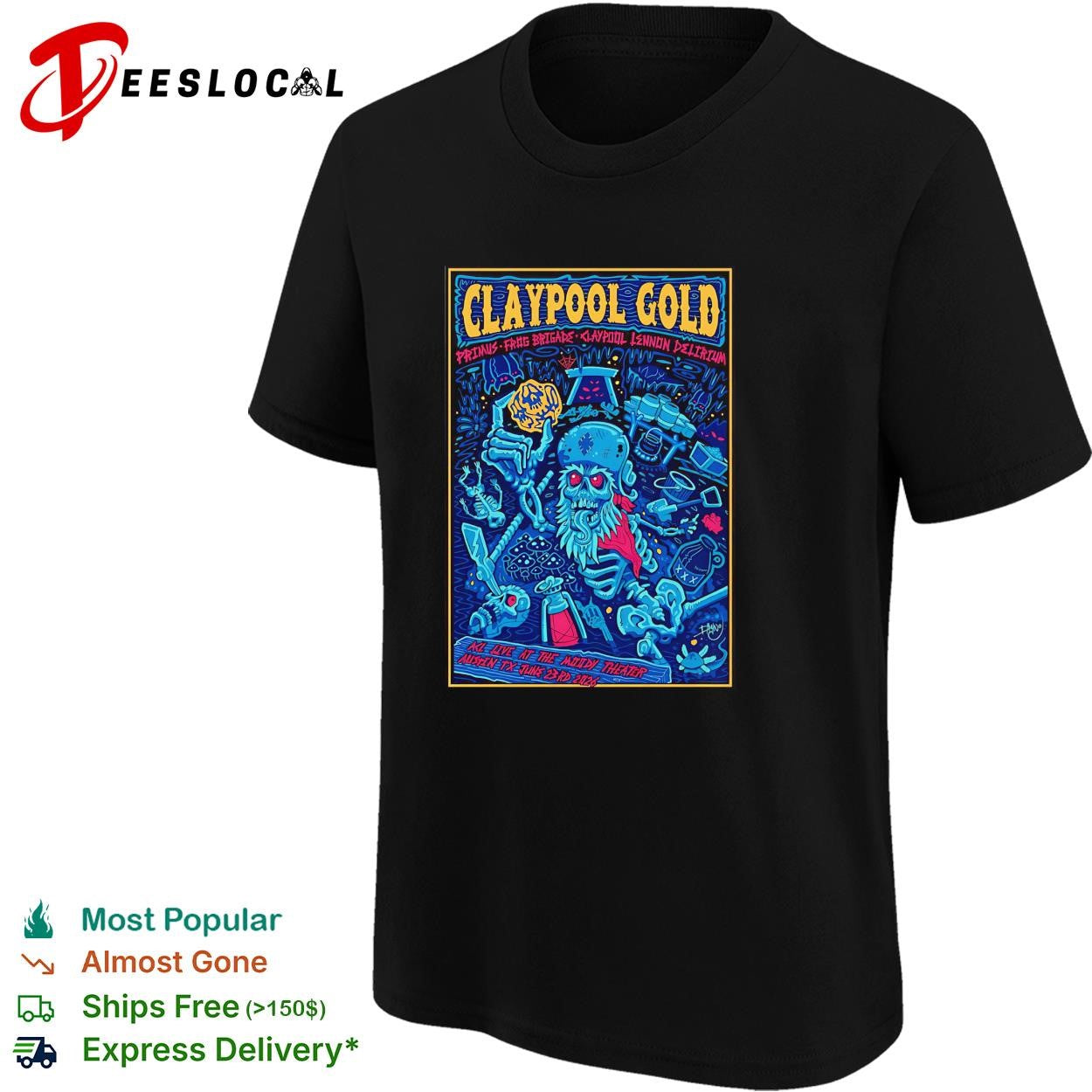 Claypool Gold Primus Frog Brigade skeleton miner ACL Live Austin TX June 23rd 2026 shirt