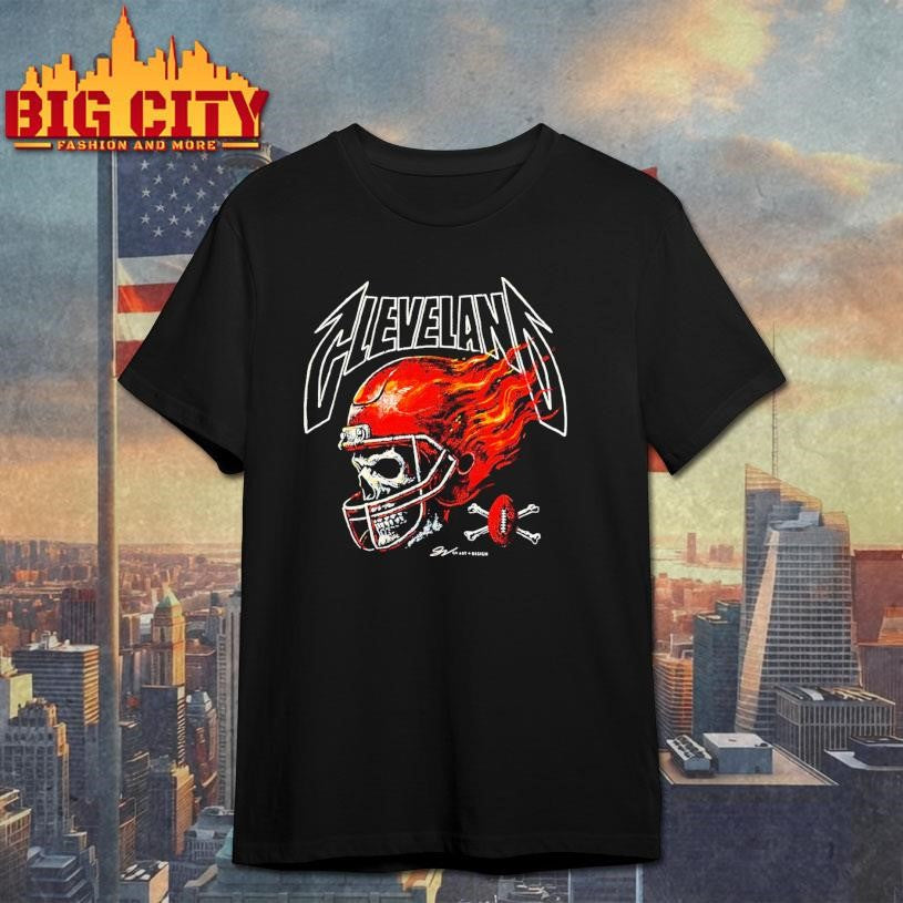 Cleveland Skull Flames Helmet Shirt