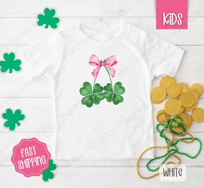Clover Bow Kids Shirt - St Patrick's Day Children's Tshirt - Cute Youth Tee Gildan Hoodie, Sweatshirt | CiraTrend.com