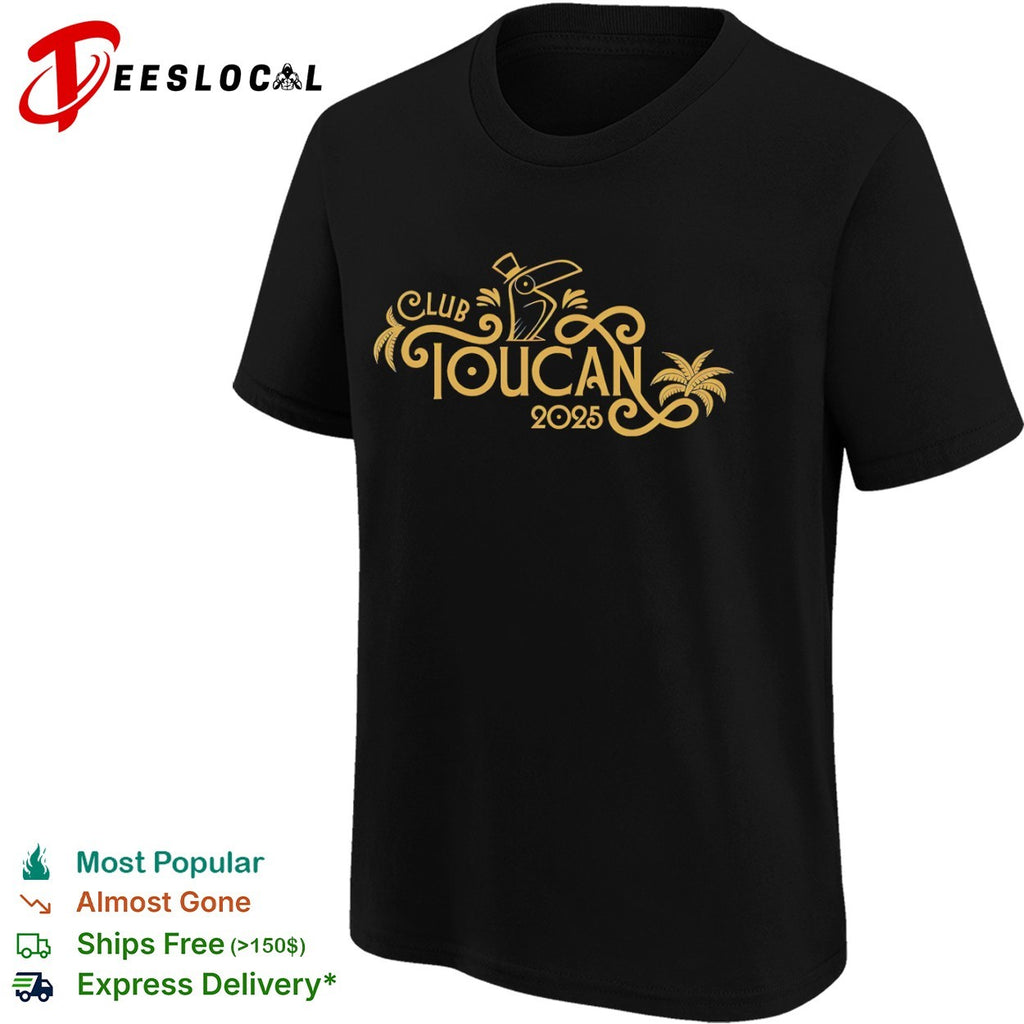 Club toucan 2025 tropical palm tree gold logo shirt