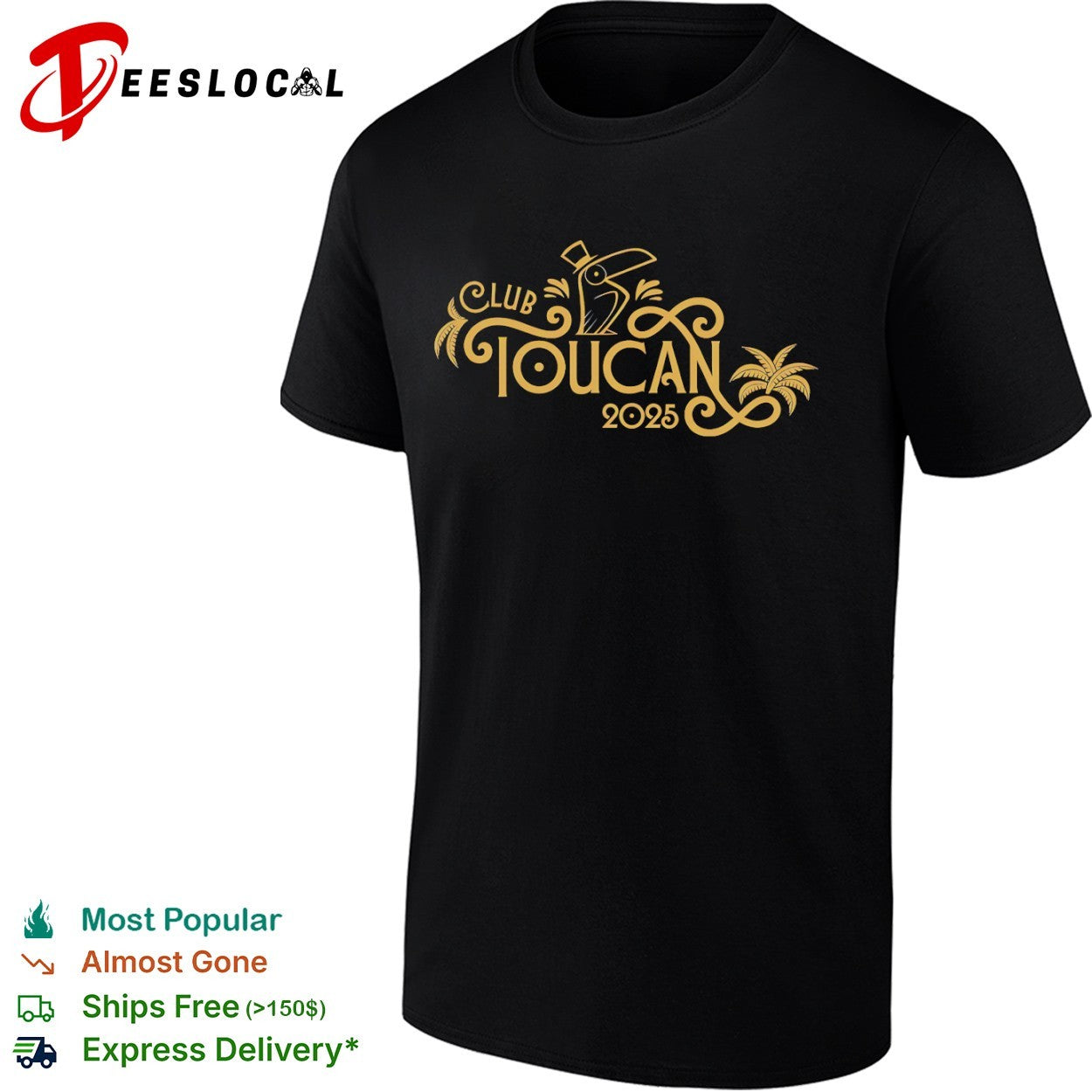 Club toucan 2025 tropical palm tree gold logo shirt
