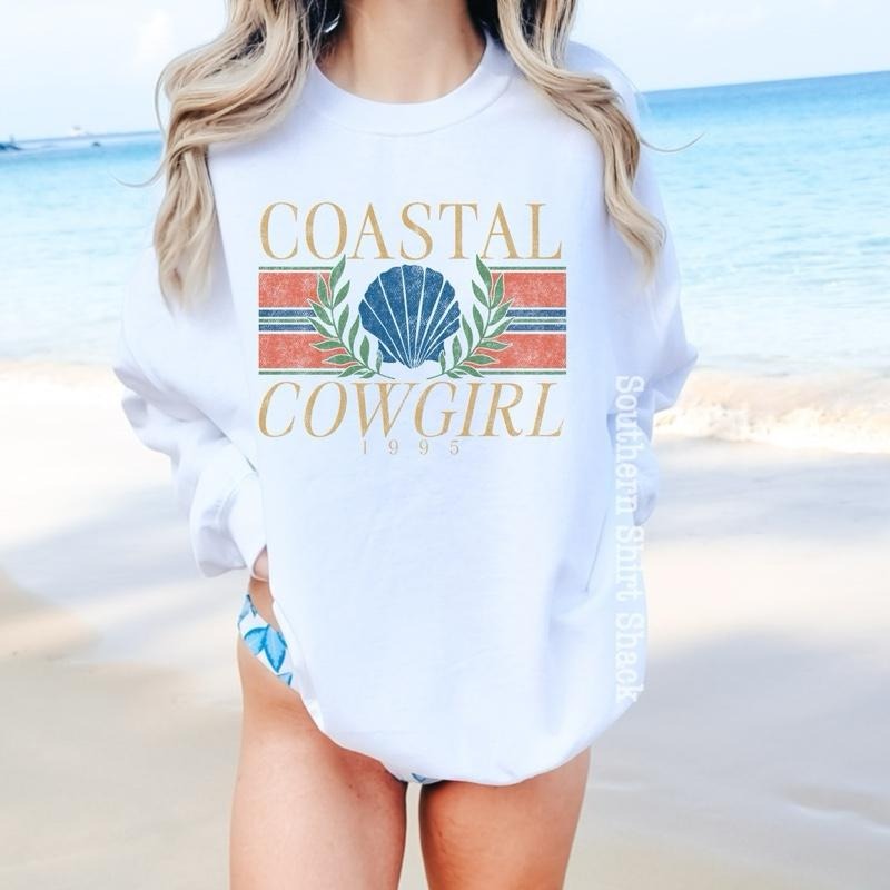 Coastal Cowgirl Sweatshirt | Beach Sweatshirt | White Sweatshirt graphic shirt unisex style Hoodie | CiraTrend.com