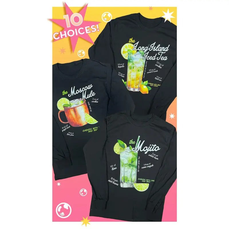 Cocktail Recipe Graphic Long Sleeve T-Shirt Hoodie, Sweatshirt | CiraTrend.com