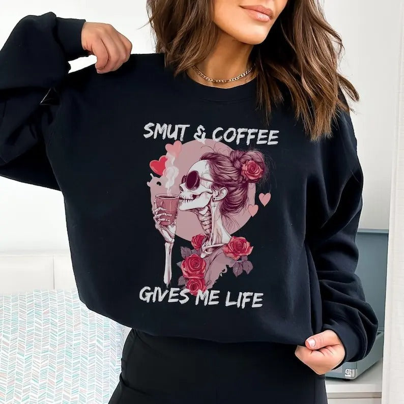 Coffee and Smut Booktok Sweater Reading Love Smut Reader Gift Dark Romance Sweatshirt Bookish Gift for Bookworm Booksta...