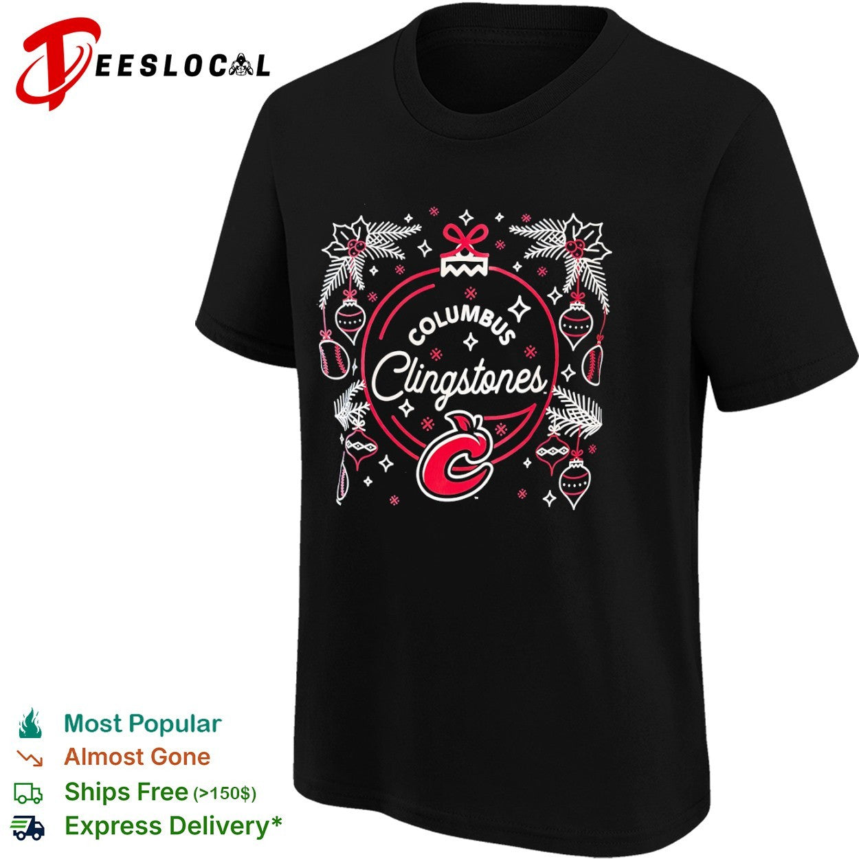 Columbus Clingstones baseball Christmas ornament wreath logo shirt