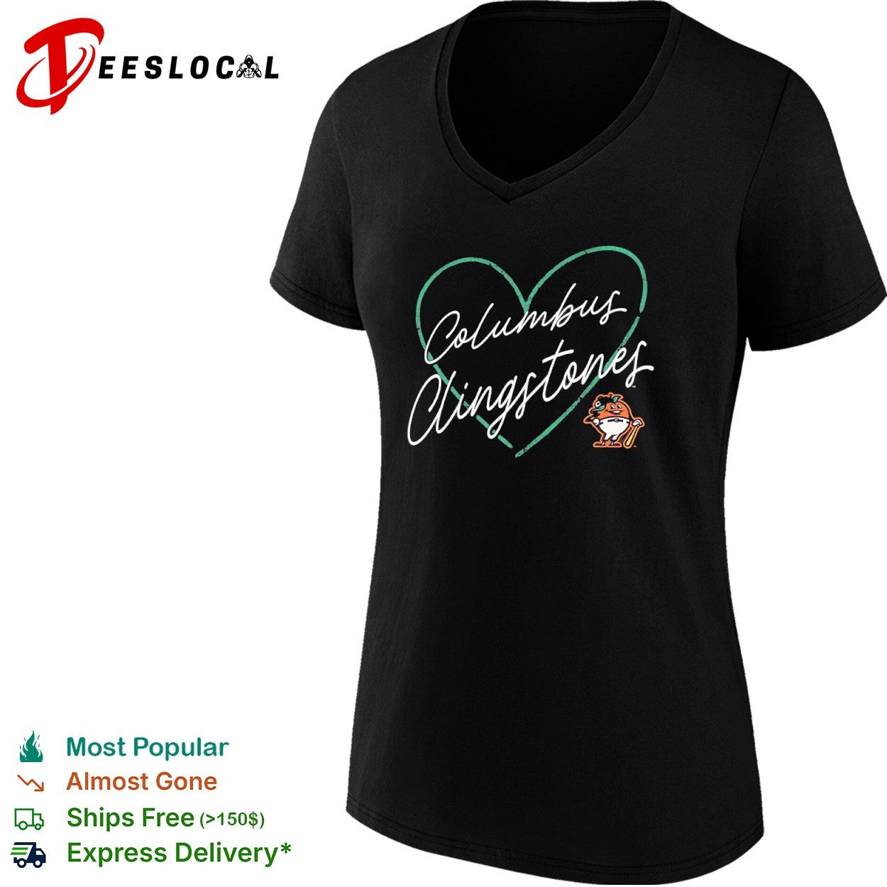 Columbus Clingstones baseball heart logo shirt