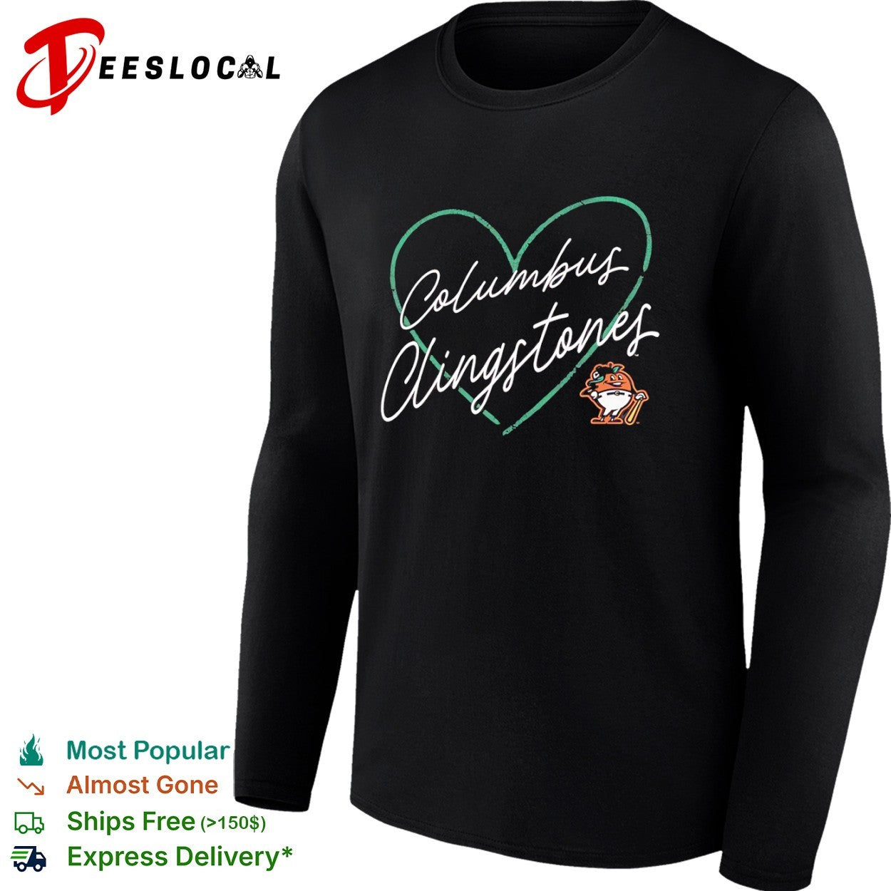 Columbus Clingstones baseball heart logo shirt