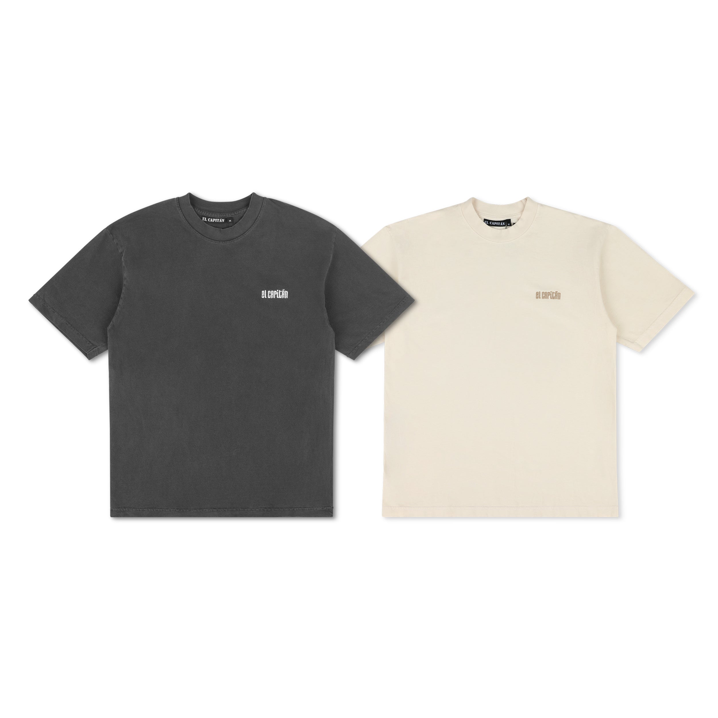2 PACK EMBROIDERED TEES - [VINTAGE BLACK & CREME]