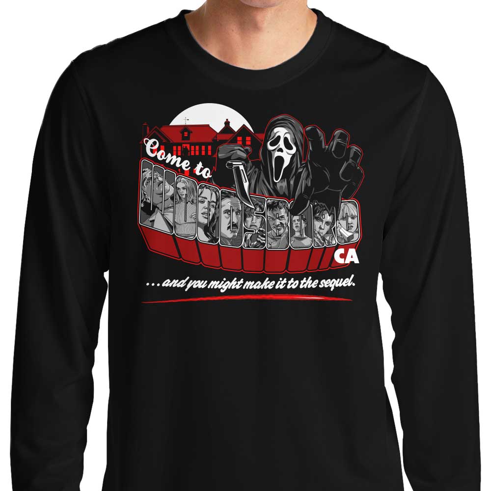 Come to Woodsboro - Long Sleeve T-Shirt Hoodie, Sweatshirt | CiraTrend.com (Image 1)